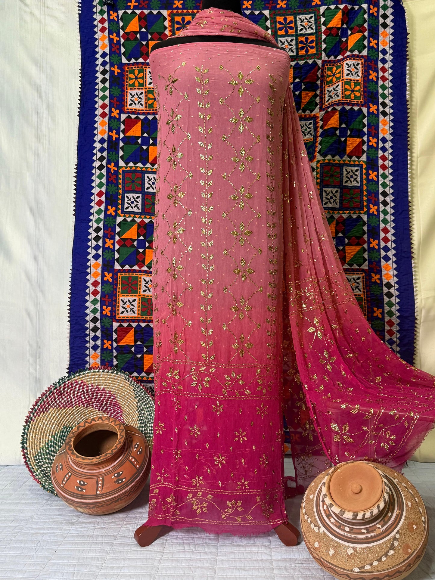Pink Antique Mukaish Suit