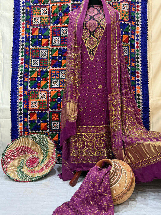 Purple Ajrak Suit