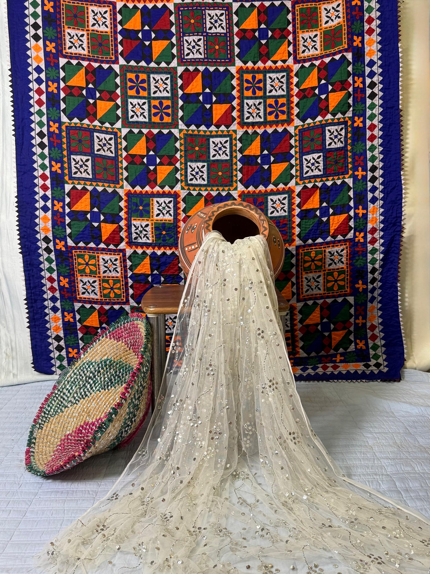 Silver Jaal Mukaish Dupatta