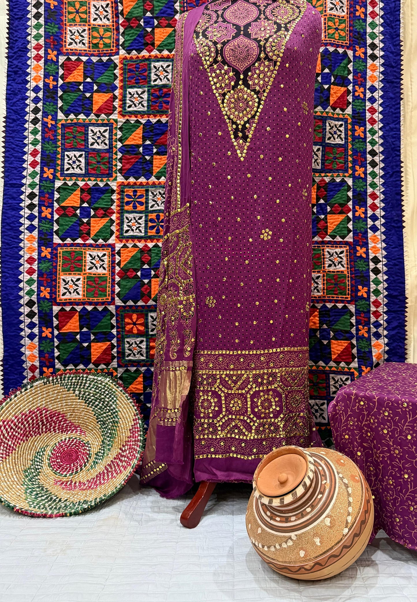 Purple Ajrak Suit