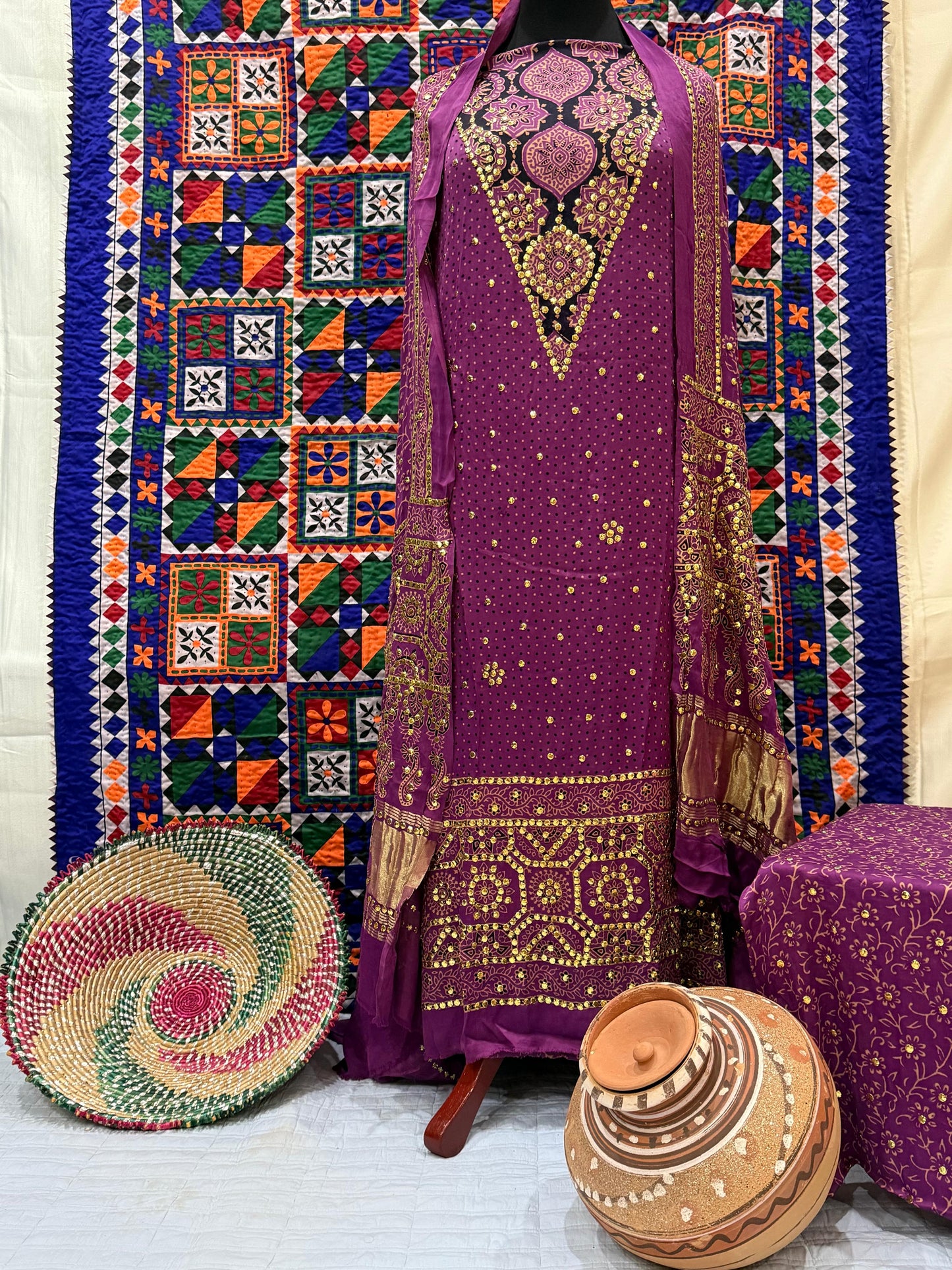 Purple Ajrak Suit