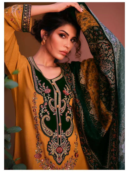 Green Embroided Pashmina Suit