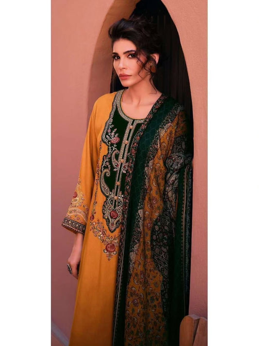 Green Embroided Pashmina Suit